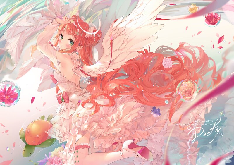 Angelic Girl with Wings — Pink, Dreamy, Digital Art