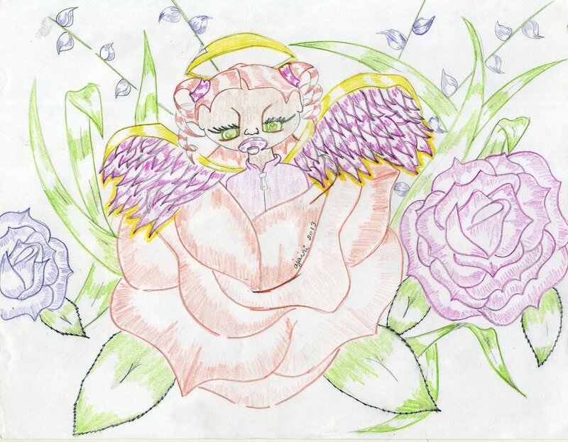 Angelic Girl with Wings — Pink, Serene, Illustration