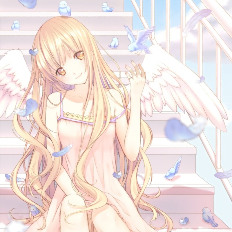 Angelic Girl with Wings — Pink, Serene, Morning, Anime