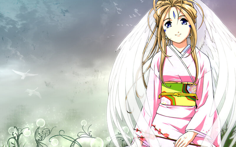 Angelic Girl with Wings — Pink, Serene, Spring, Anime, Kimono