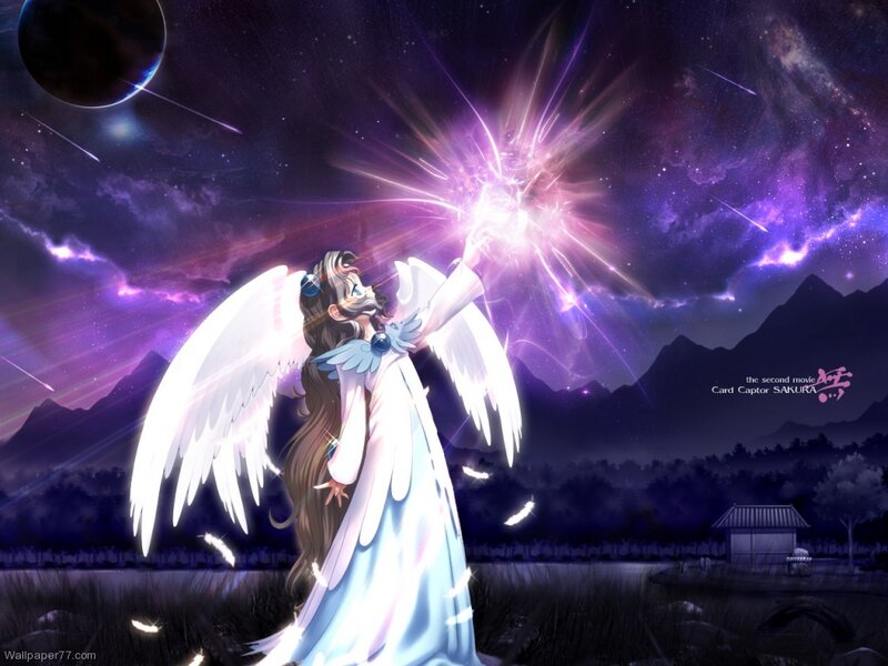 Angelic Girl with Wings — Purple, Dramatic, Night, Anime