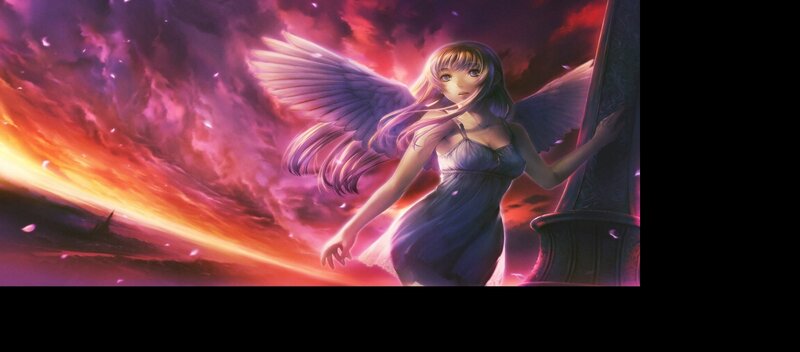 Angelic Girl with Wings — Purple, Dramatic, Sunset