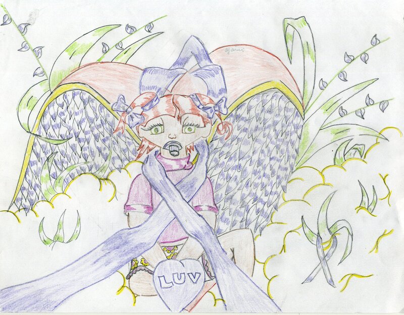 Angelic Girl with Wings — Purple, Dreamy, Illustration