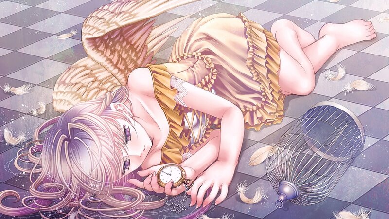 Angelic Girl with Wings — Purple, Melancholic, Digital Art