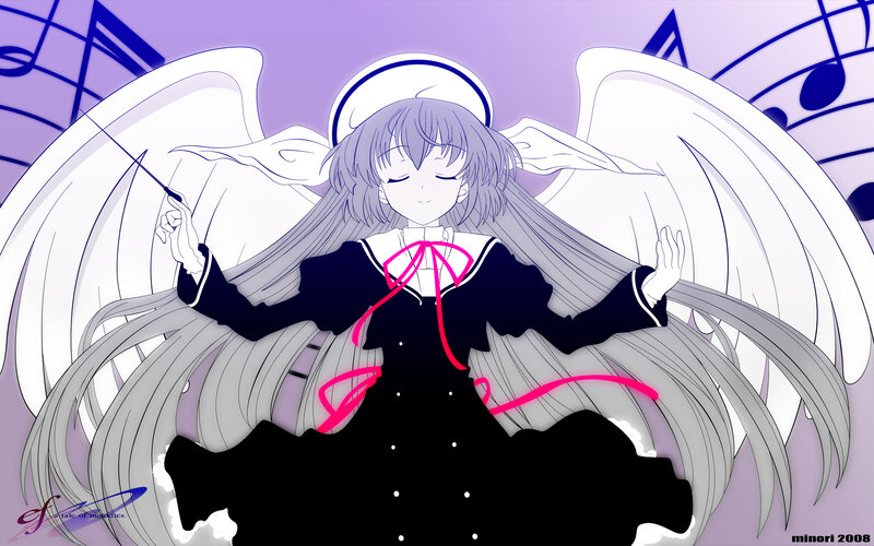 Angelic Girl with Wings — Purple, Serene, Anime, Music Notes