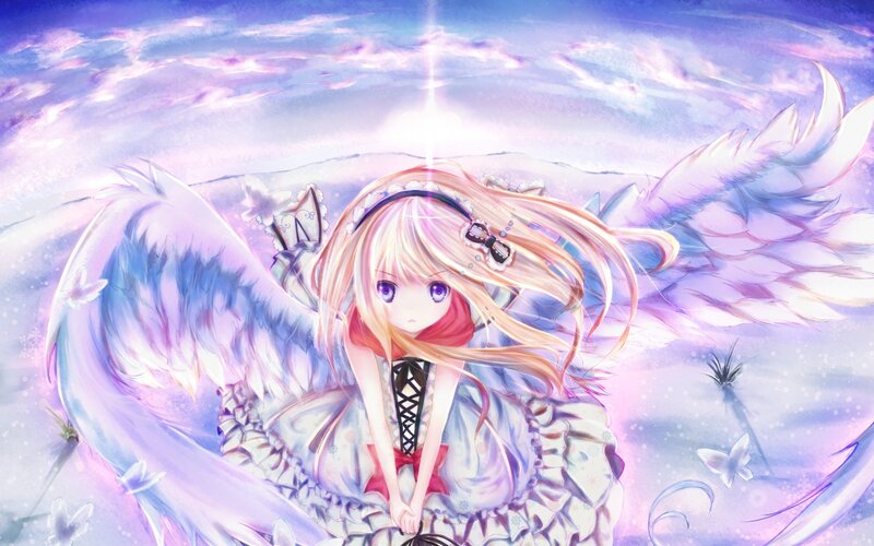 Angelic Girl with Wings — Purple, Serene, Anime