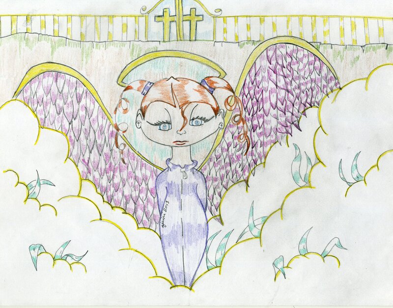 Angelic Girl with Wings — Purple, Serene, Illustration
