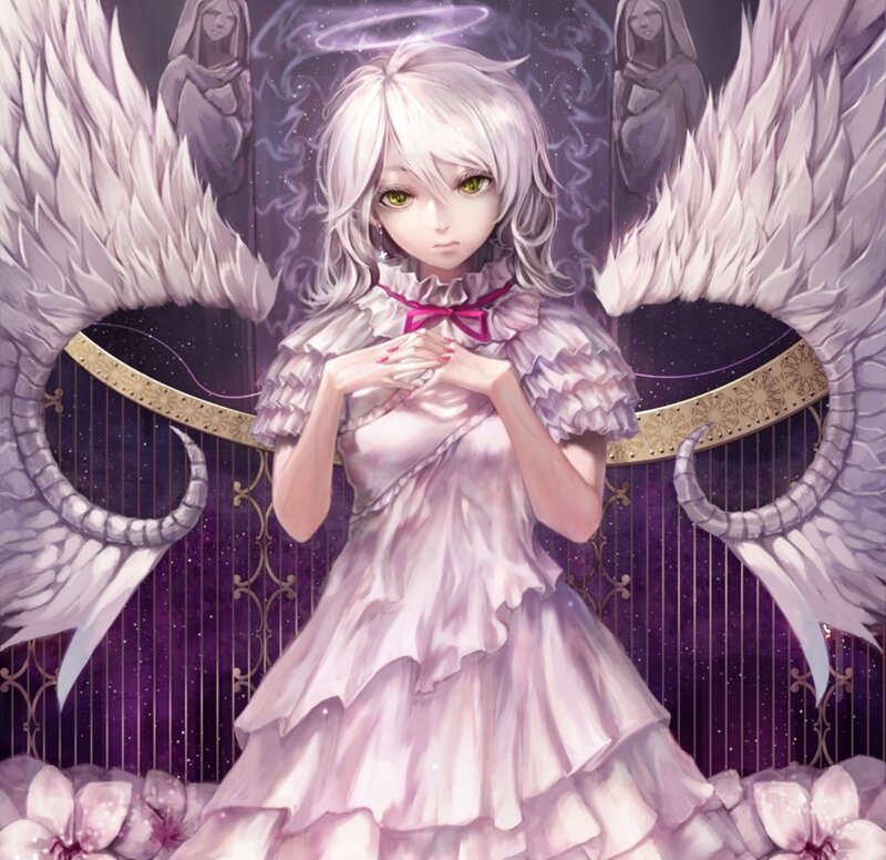 Angelic Girl with Wings — Purple, Serene, Night, Digital Art, Halo