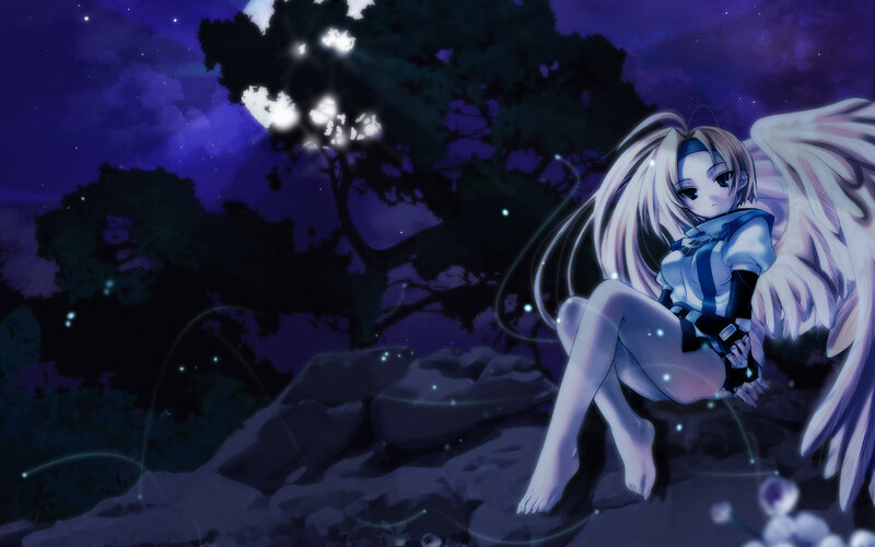 Angelic Girl with Wings — Purple, Serene, Night