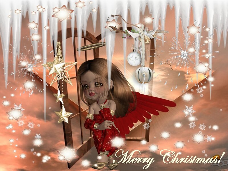 Angelic Girl with Wings — Red, Festive