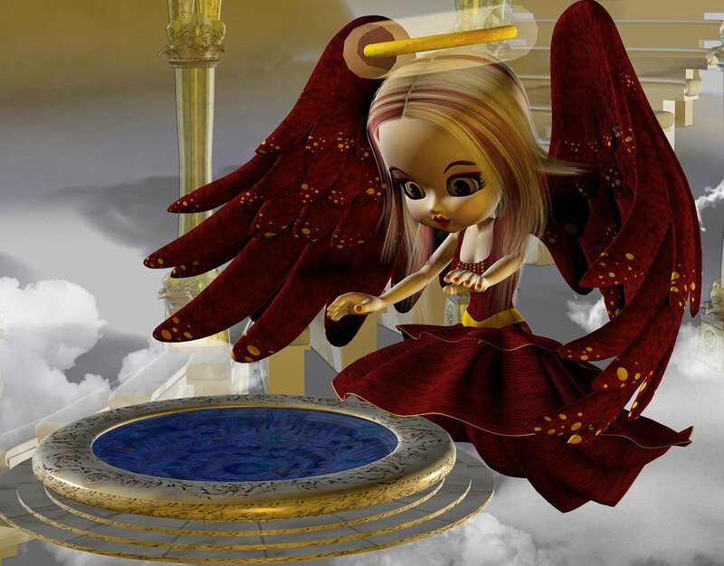 Angelic Girl with Wings — Red, Serene
