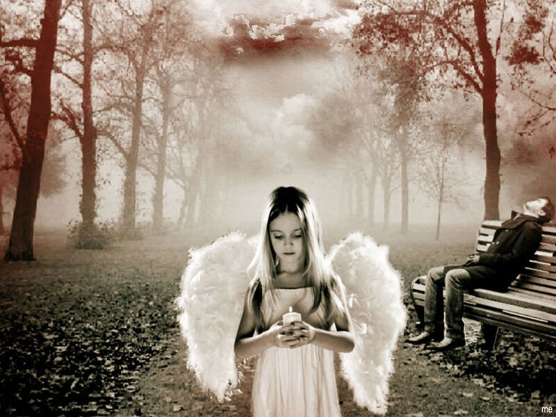 Angelic Girl with Wings — Sepia