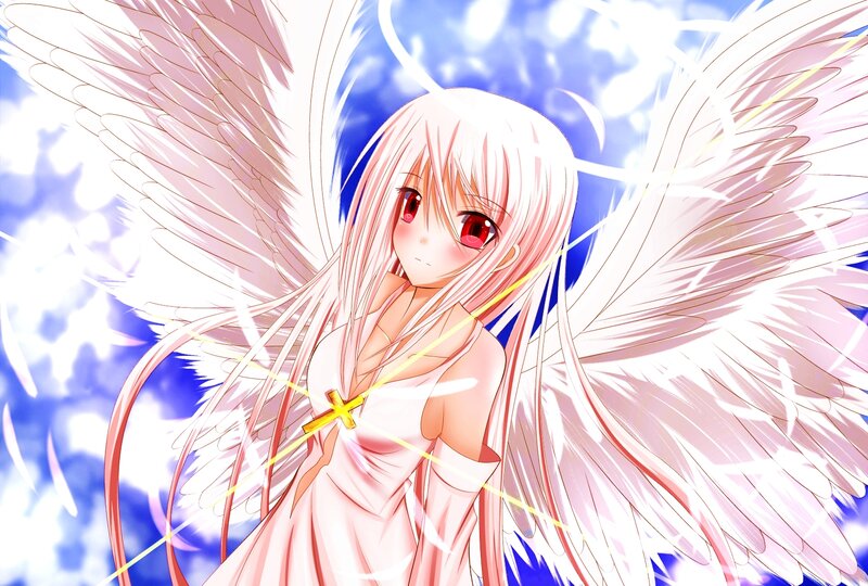 Angelic Girl with Wings — White, Dramatic, Anime, Cross