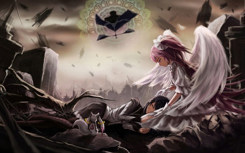 Angelic Girl with Wings — White, Dramatic, Anime, Destruction