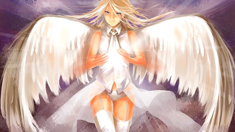Angelic Girl with Wings — White, Dramatic, Digital Art, White Shirt
