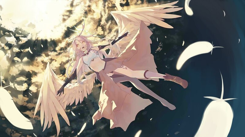 Angelic Girl with Wings — White, Dramatic, Night, Digital Art, Feathers
