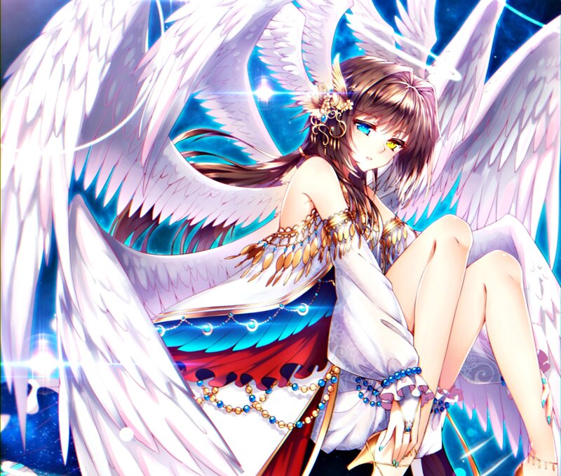 Angelic Girl with Wings — White, Dramatic, Night, Digital Art