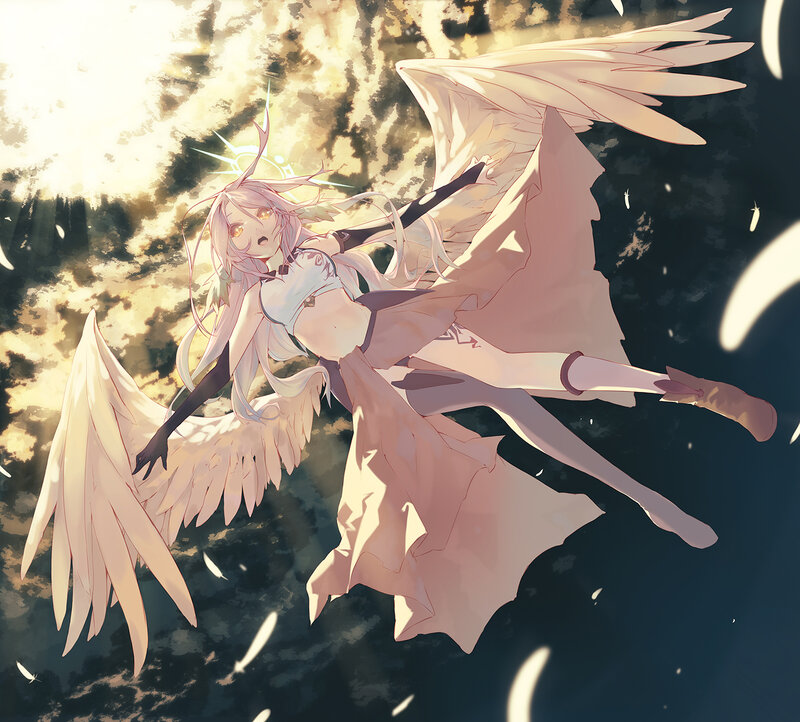 Angelic Girl with Wings — White, Dramatic, Sunset, Digital Art