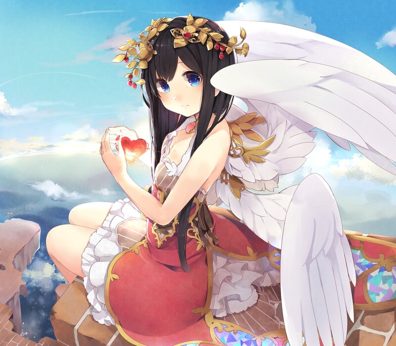 Angelic Girl with Wings — White, Serene, Afternoon, Anime, Crown