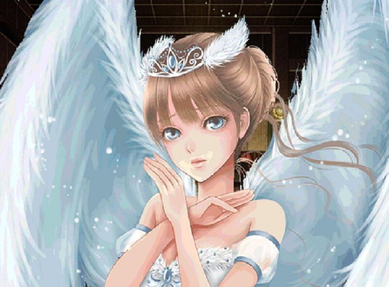Angelic Girl with Wings — White, Serene, Anime, Crown