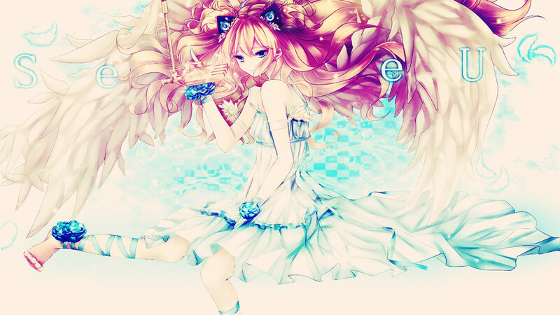 Angelic Girl with Wings — White, Serene, Anime, Dress