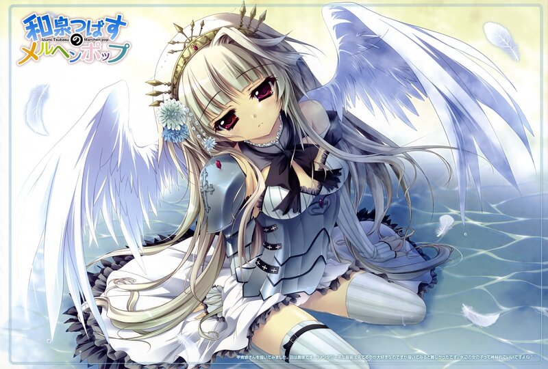Angelic Girl with Wings — White, Serene, Anime, Feathers, Water