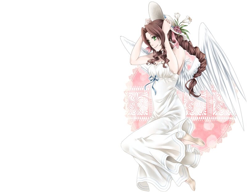 Angelic Girl with Wings — White, Serene, Digital Art, Dress, Flowers
