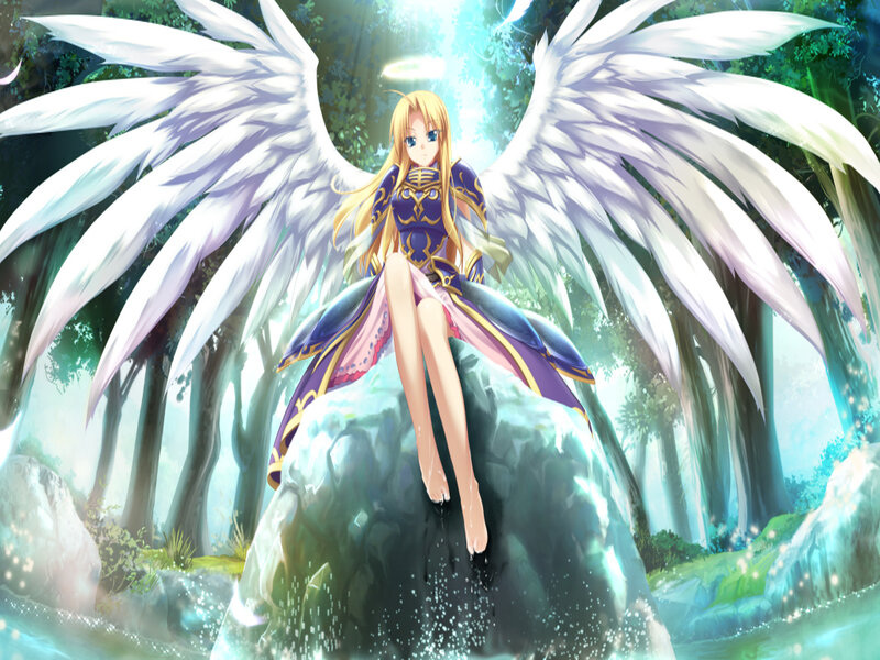 Angelic Girl with Wings — White, Serene, Morning, Anime