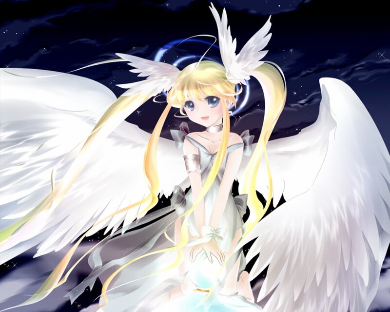 Angelic Girl with Wings — White, Serene, Night, Anime