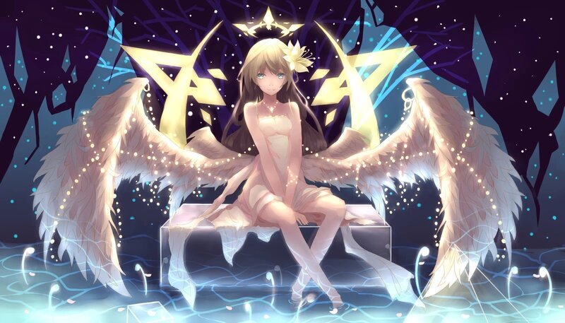 Angelic Girl with Wings — White, Serene, Night, Digital Art, Crown