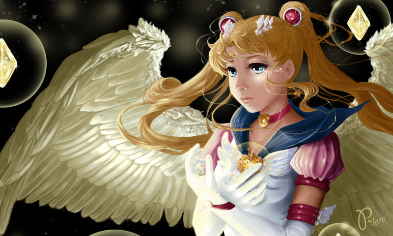 Angelic Girl with Wings — White, Serene, Night, Digital Art, Crystal