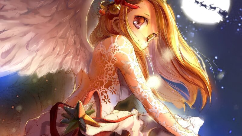 Angelic Girl with Wings — White, Serene, Night, Digital Art, Moon
