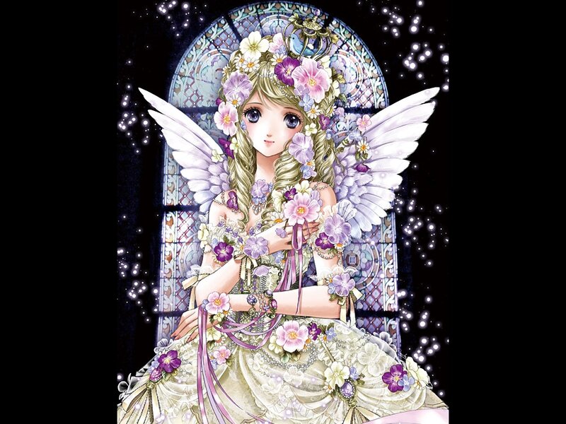 Angelic Girl with Wings — White, Serene, Night, Manga