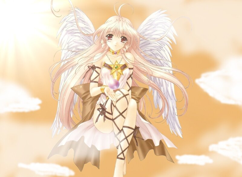 Angelic Girl with Wings — White, Serene, Sunrise, Anime