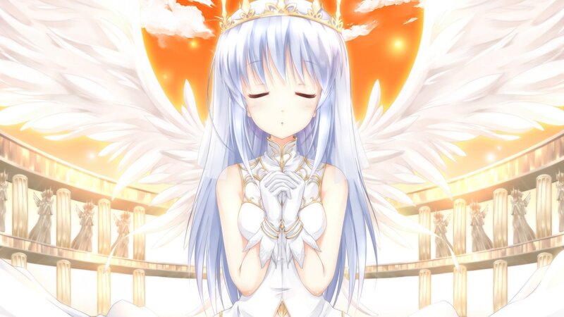 Angelic Girl with Wings — White, Serene, Sunset, Anime, Crown