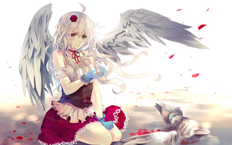 Angelic Girl with Wings — White, Serene, Sunset