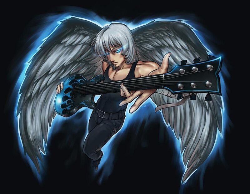 angelic guitarist with electric guitar