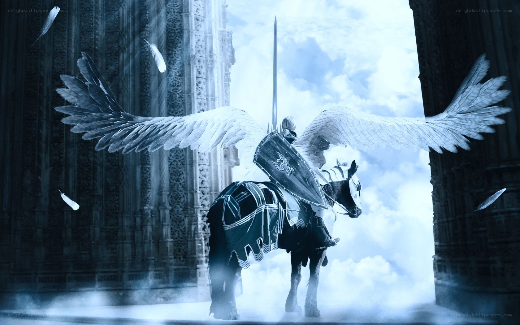 angelic knight on horseback