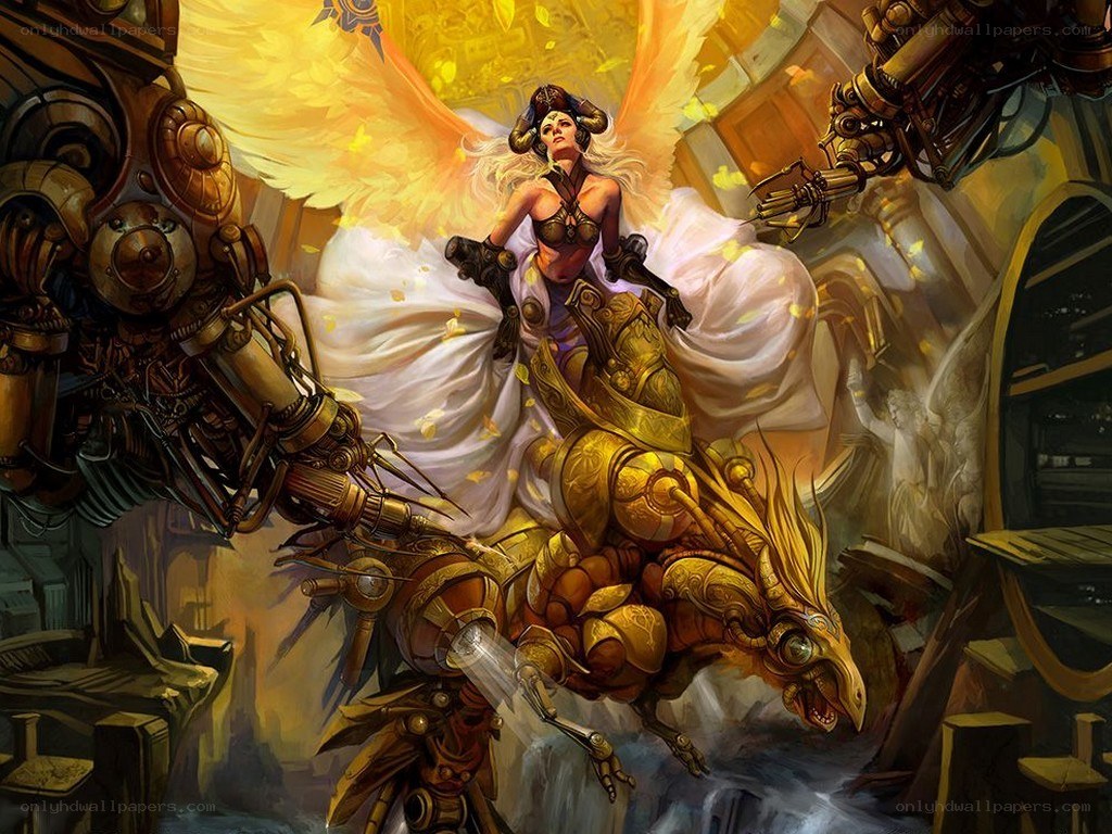 angelic rider on mechanical steed