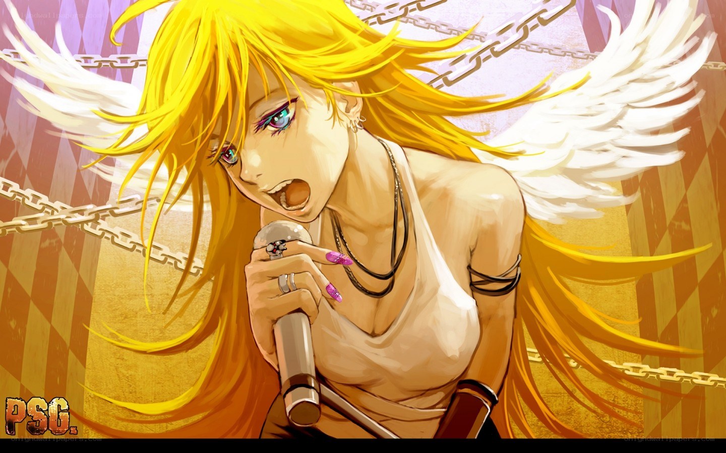 angelic singer with microphone