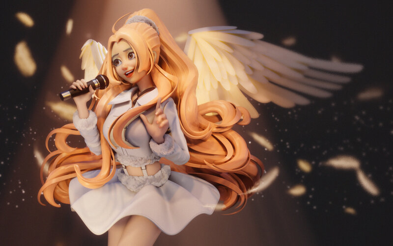 Angelic Singer with Microphone — White