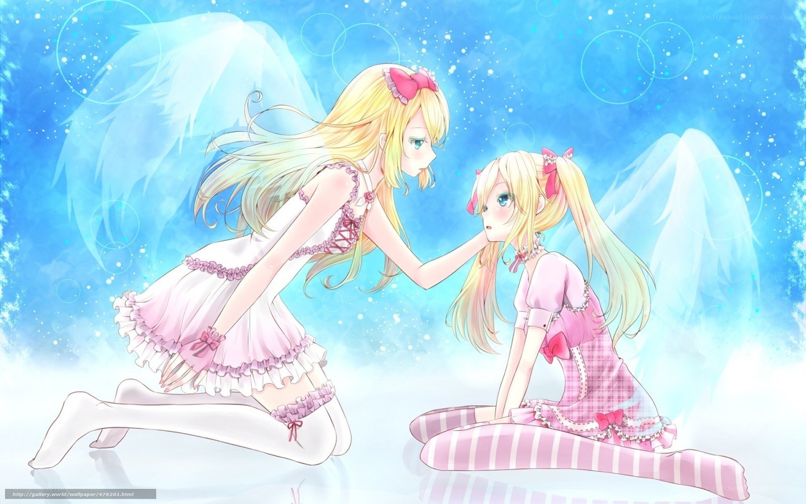 angelic sisters in pink dresses
