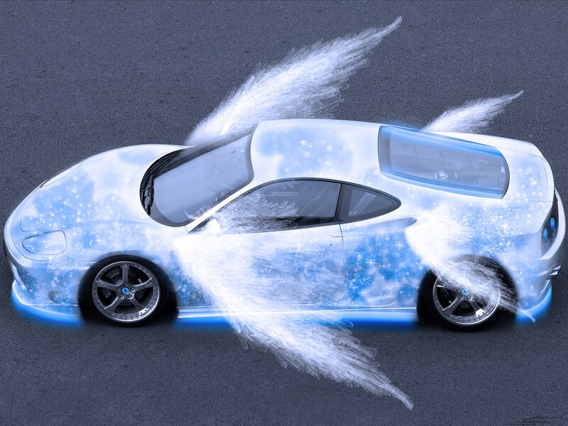 angelic sports car with wings