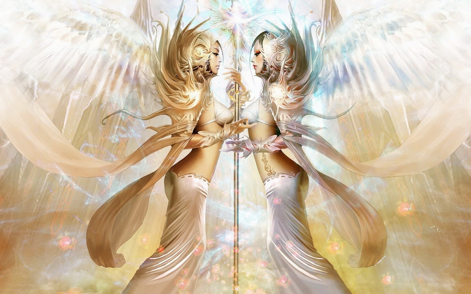 angelic twins in celestial light