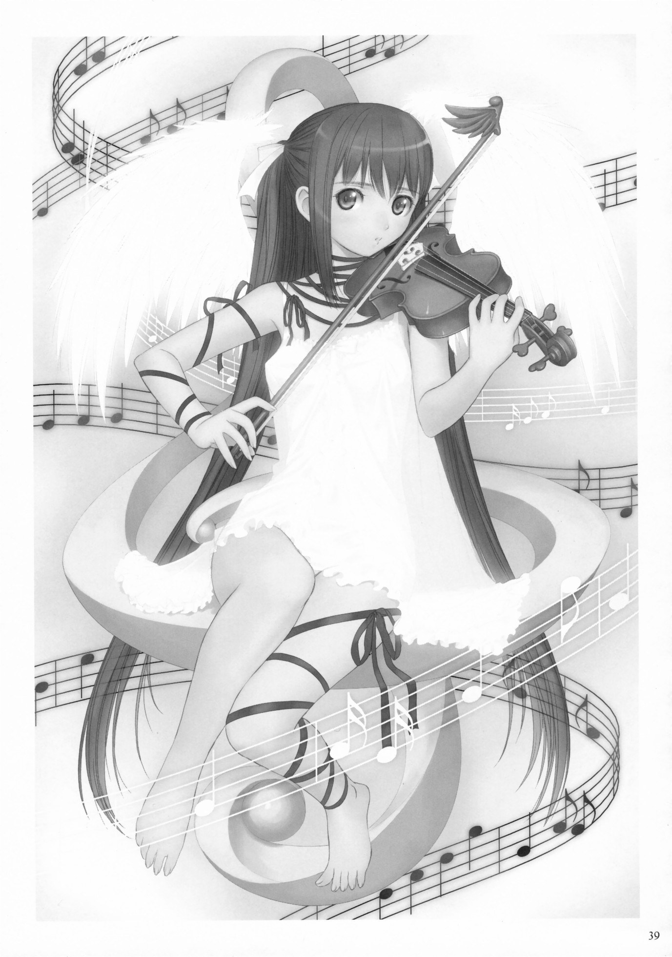 angelic violinist with music notes