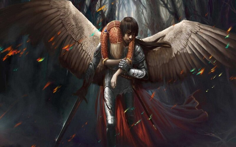 Angelic Warrior Hugging Woman