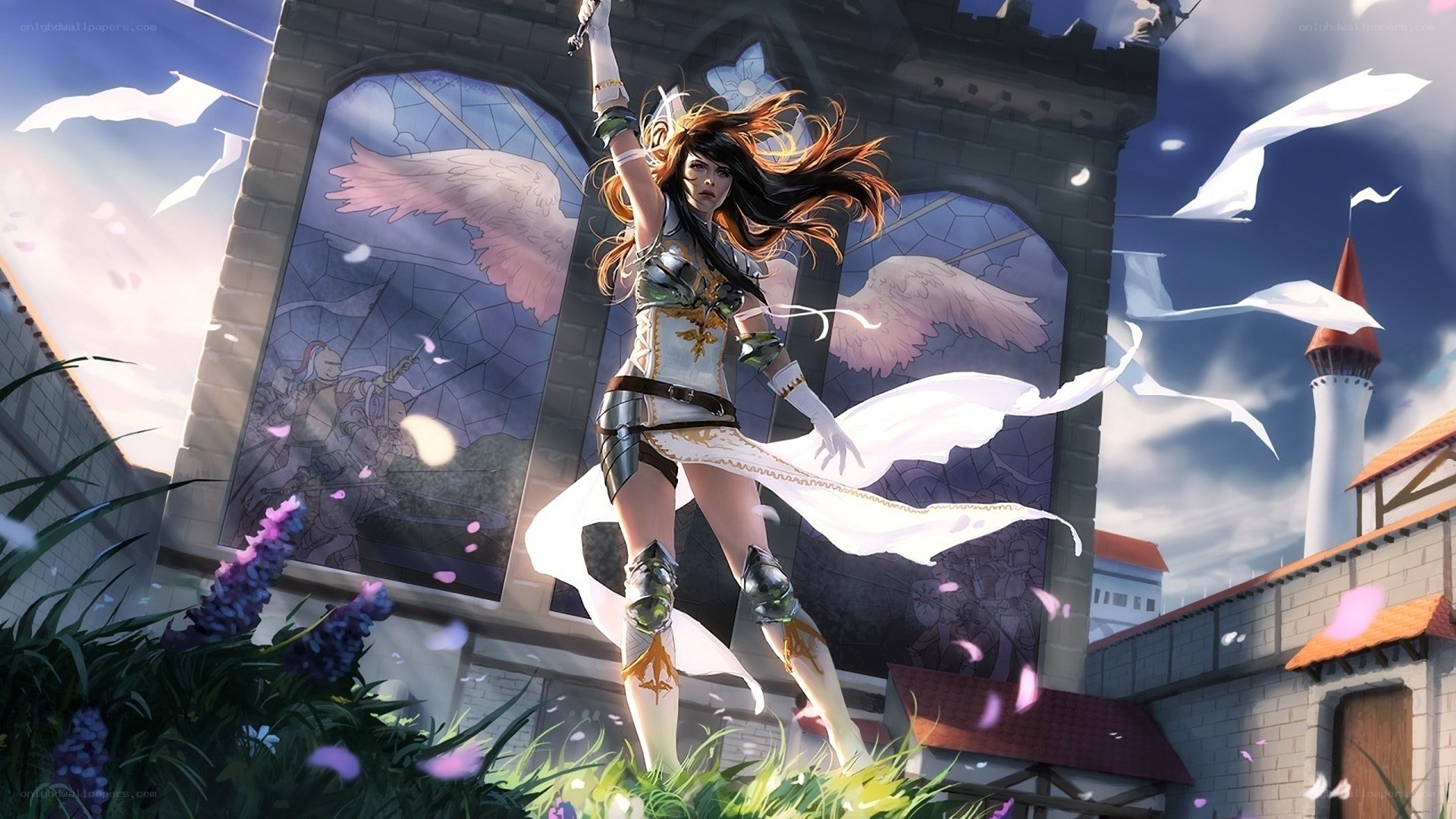 angelic warrior in a castle