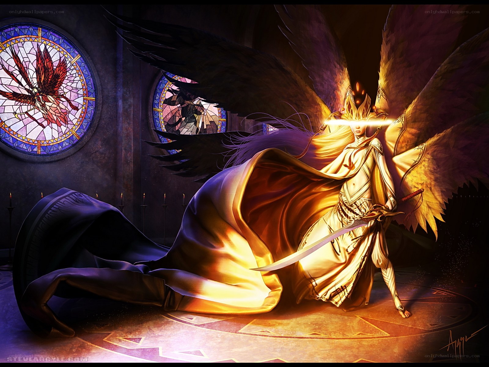 angelic warrior in cathedral