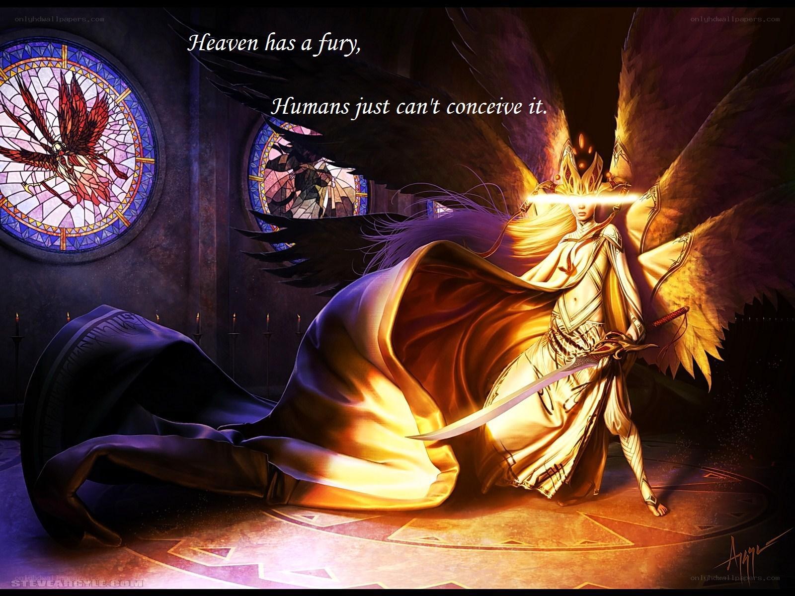 Angelic warrior in cathedral