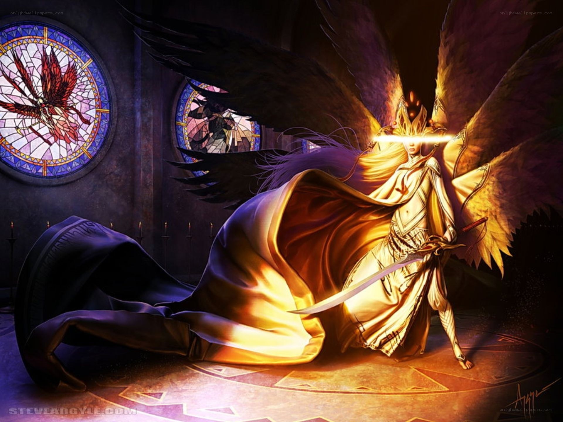 angelic warrior in cathedral